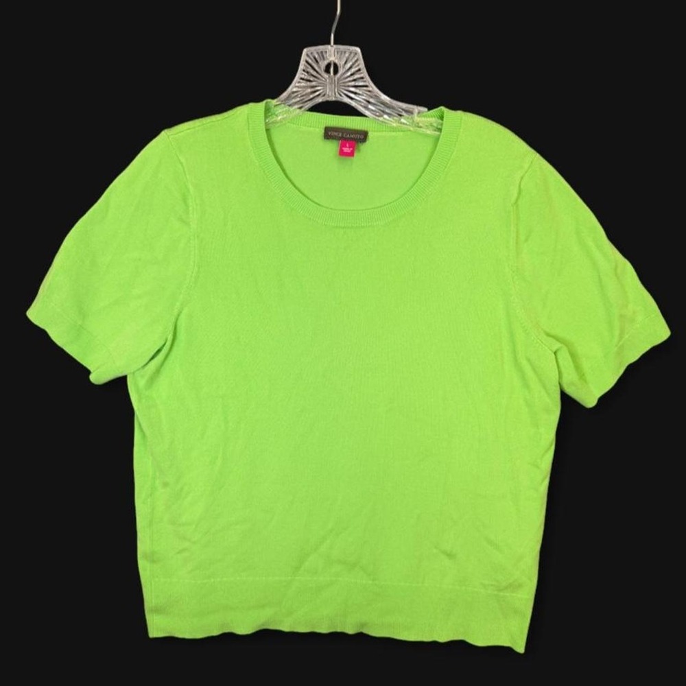 Vince Camuto Lime Green Short Sleeve Fine Knit Sweater Top L